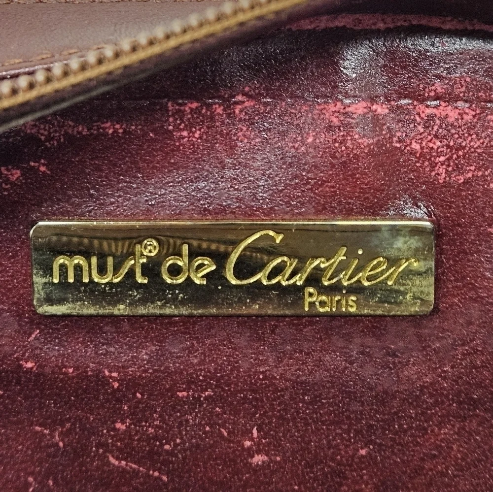 Cartier Must De Front Snap Clutch in Burgundy Calfskin Leather